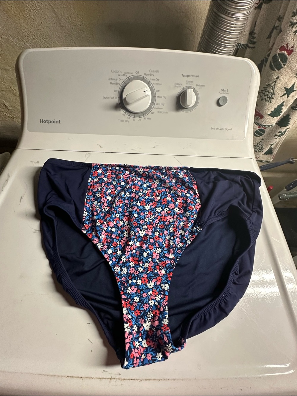 Lands' End Navy Bikini Bottom with Floral Front Panel